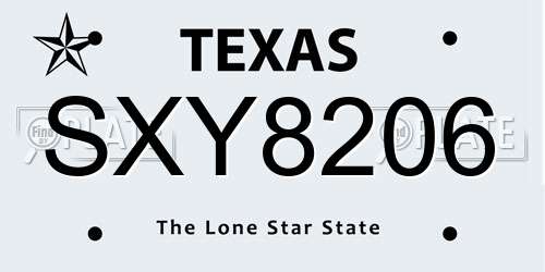 SXY8206 Texas License Plate