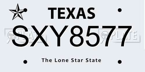 SXY8577 Texas License Plate