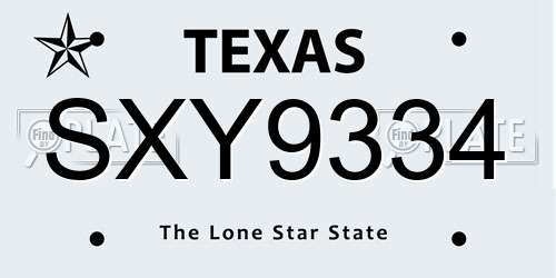 SXY9334 Texas License Plate