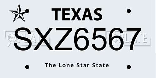 SXZ6567 Texas License Plate