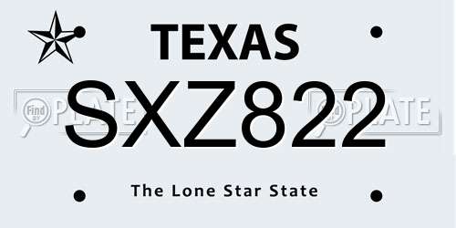 SXZ822 Texas License Plate