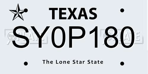 SY0P180 Texas License Plate