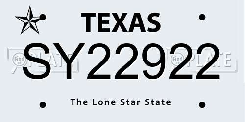 SY22922 Texas License Plate