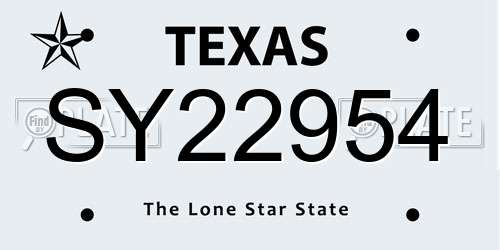 SY22954 Texas License Plate