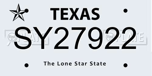 SY27922 Texas License Plate