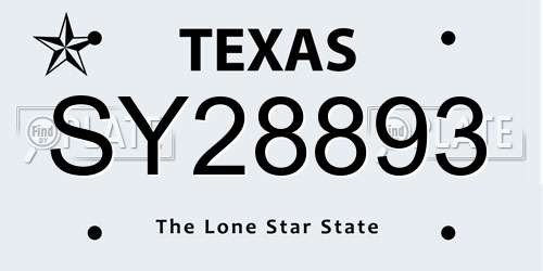 SY28893 Texas License Plate