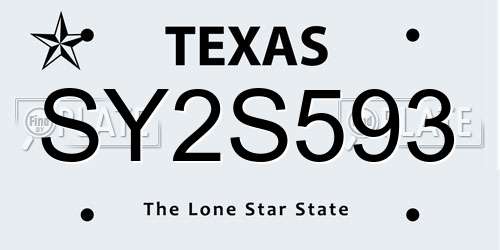 SY2S593 Texas License Plate