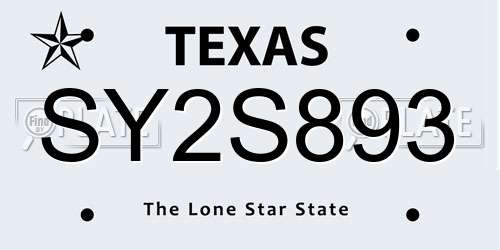 SY2S893 Texas License Plate