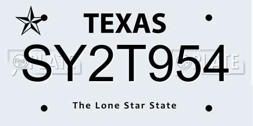 SY2T954 Texas License Plate