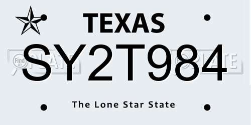 SY2T984 Texas License Plate