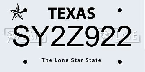 SY2Z922 Texas License Plate
