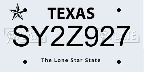 SY2Z927 Texas License Plate
