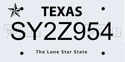 SY2Z954 Texas License Plate