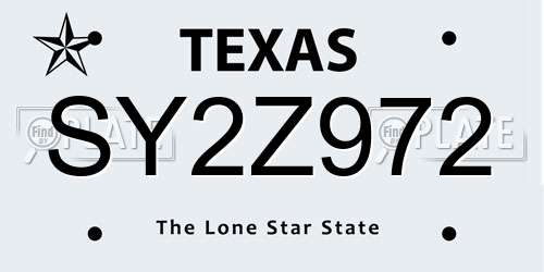 SY2Z972 Texas License Plate