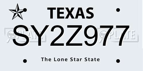 SY2Z977 Texas License Plate
