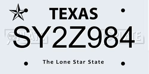 SY2Z984 Texas License Plate