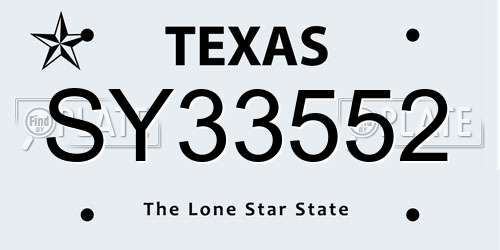 SY33552 Texas License Plate