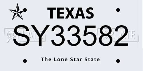 SY33582 Texas License Plate