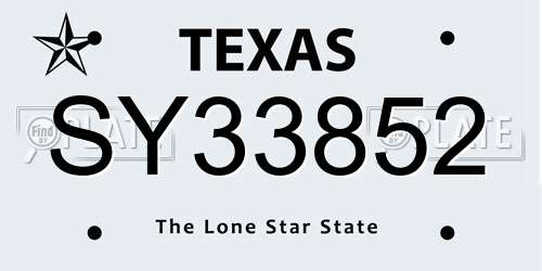 SY33852 Texas License Plate