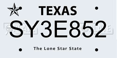 SY3E852 Texas License Plate