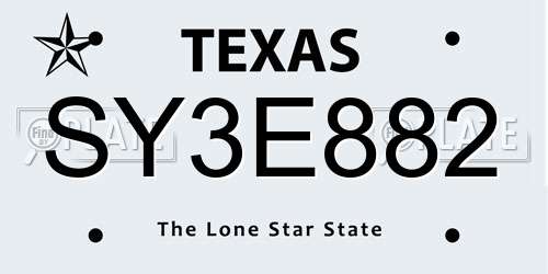 SY3E882 Texas License Plate