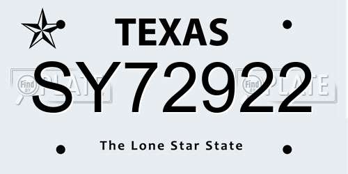 SY72922 Texas License Plate