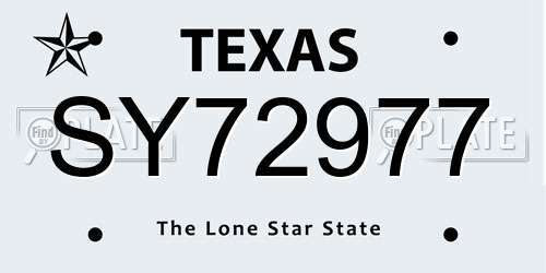 SY72977 Texas License Plate