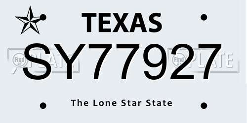 SY77927 Texas License Plate