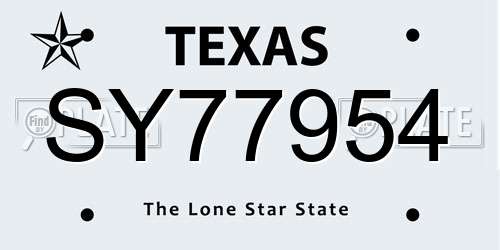 SY77954 Texas License Plate