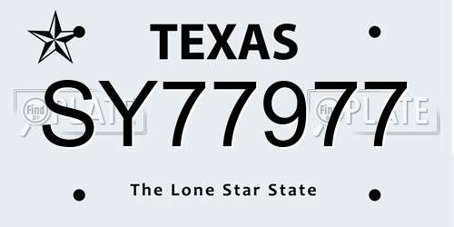 SY77977 Texas License Plate
