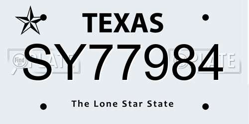 SY77984 Texas License Plate