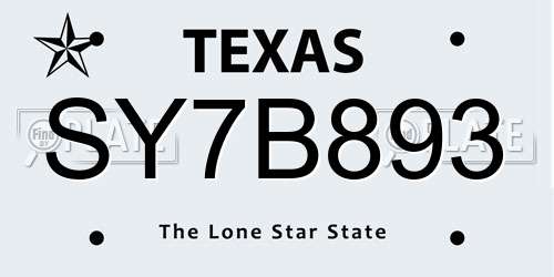 SY7B893 Texas License Plate