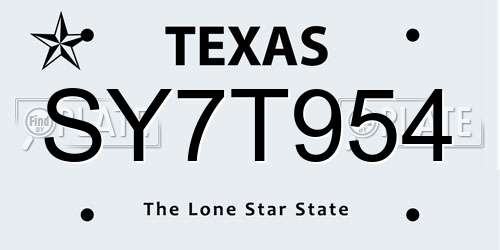 SY7T954 Texas License Plate