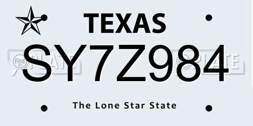 SY7Z984 Texas License Plate