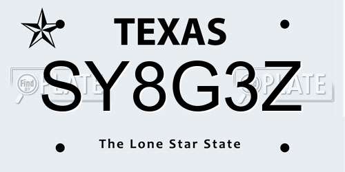 SY8G3Z Texas License Plate