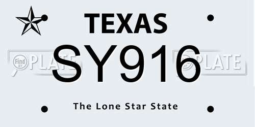 SY916 Texas License Plate