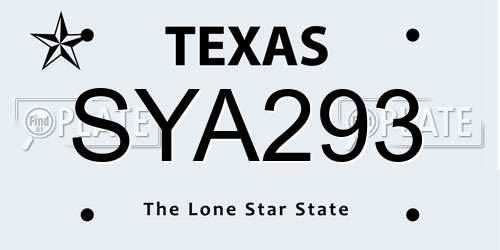 SYA293 Texas License Plate