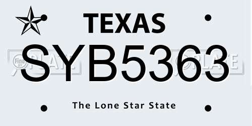 SYB5363 Texas License Plate
