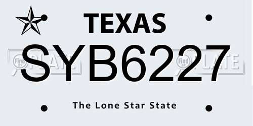 SYB6227 Texas License Plate
