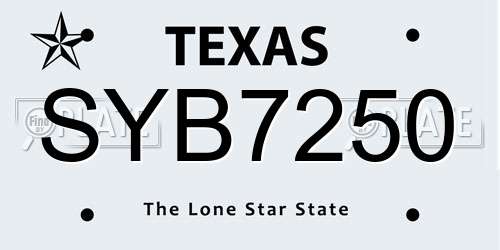 SYB7250 Texas License Plate
