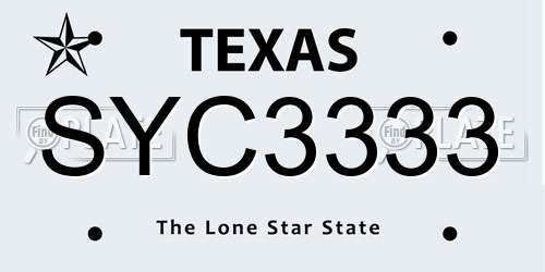 SYC3333 Texas License Plate