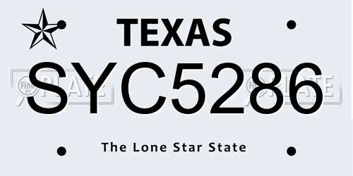 SYC5286 Texas License Plate
