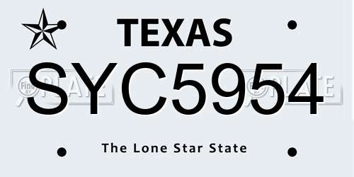 SYC5954 Texas License Plate