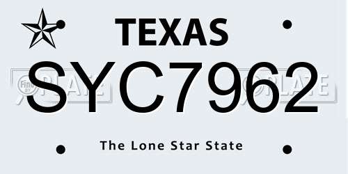 SYC7962 Texas License Plate