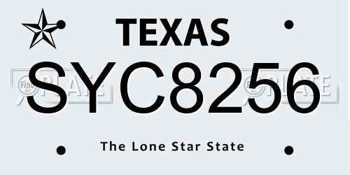 SYC8256 Texas License Plate