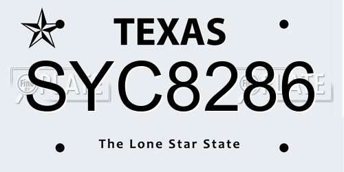 SYC8286 Texas License Plate