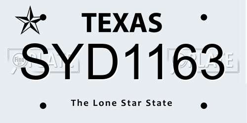 SYD1163 Texas License Plate