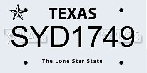 SYD1749 Texas License Plate