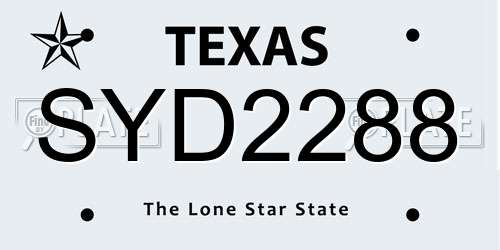 SYD2288 Texas License Plate