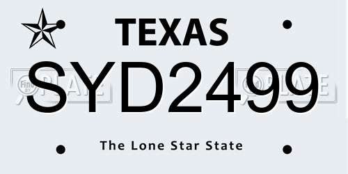 SYD2499 Texas License Plate